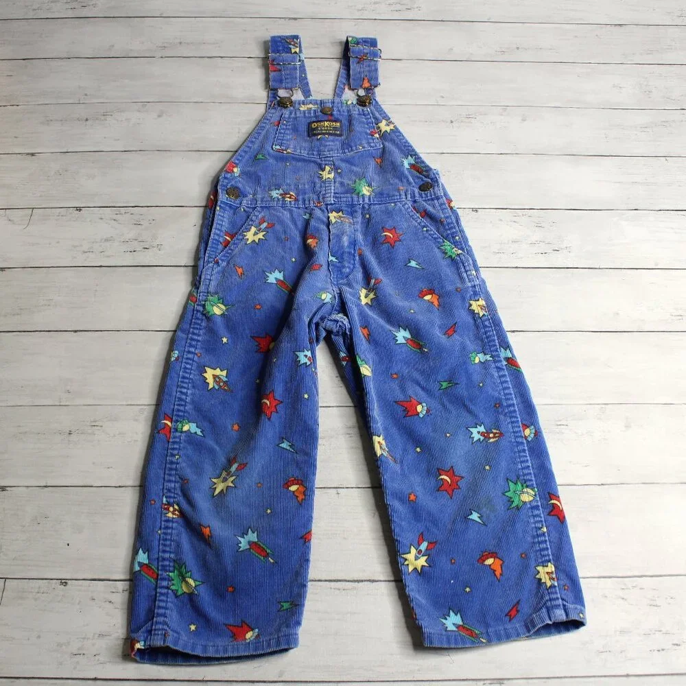 Vintage Oshkosh B'gosh Boy's Vestbak Bib Overalls Size 4T Space Rocket USA